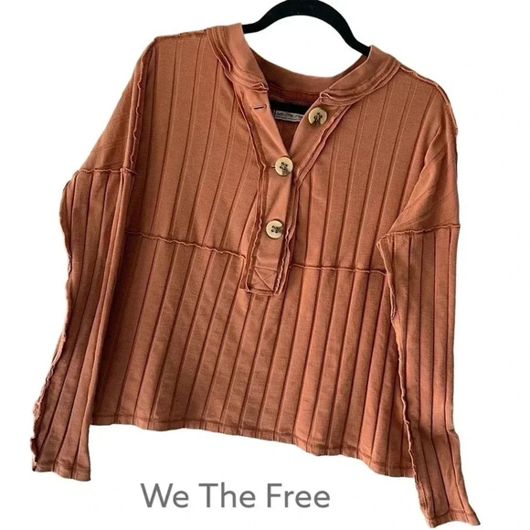 WE THE FREE | IN THE MIX HENLEY RIBBED LONG SLEEVE SHIRT HORIZON ORANGE | X SM - Picture 1 of 7